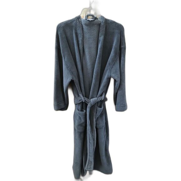 ULTA Gray Bath Robe One Size Open Front Tie Waist Pockets Long - Picture 8 of 8